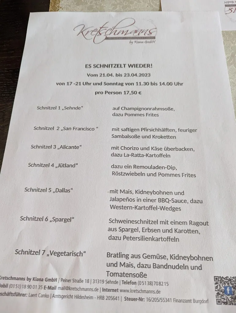 Menu_Hotel & Restaurant Kretschmanns by Kiana GmbH_Sehnde_image_1