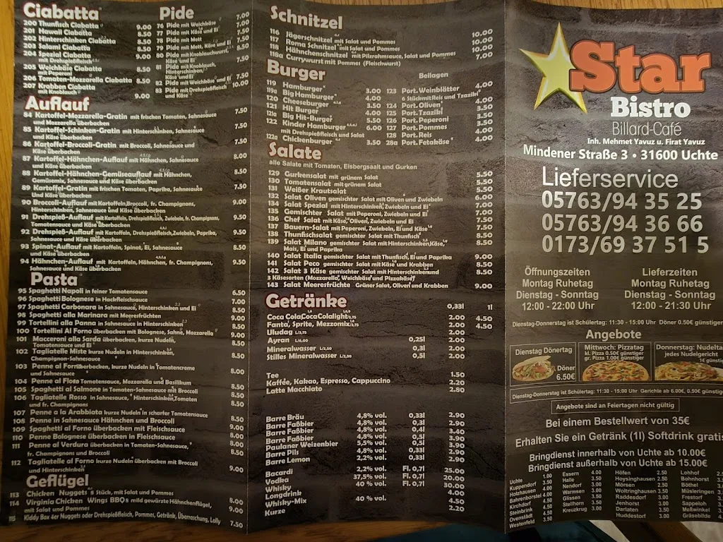 Menu_Star Bistro Billiard-Café_Uchte_image_1