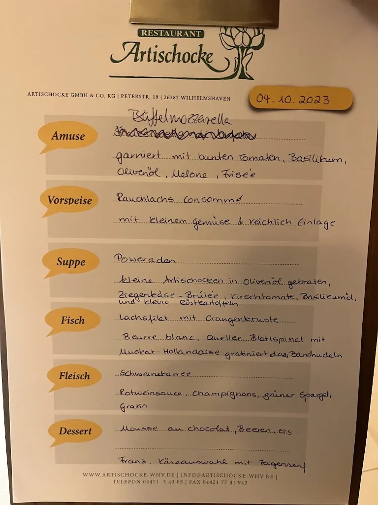 Menu_Restaurant Artischocke_Wilhelmshaven_immagine_2