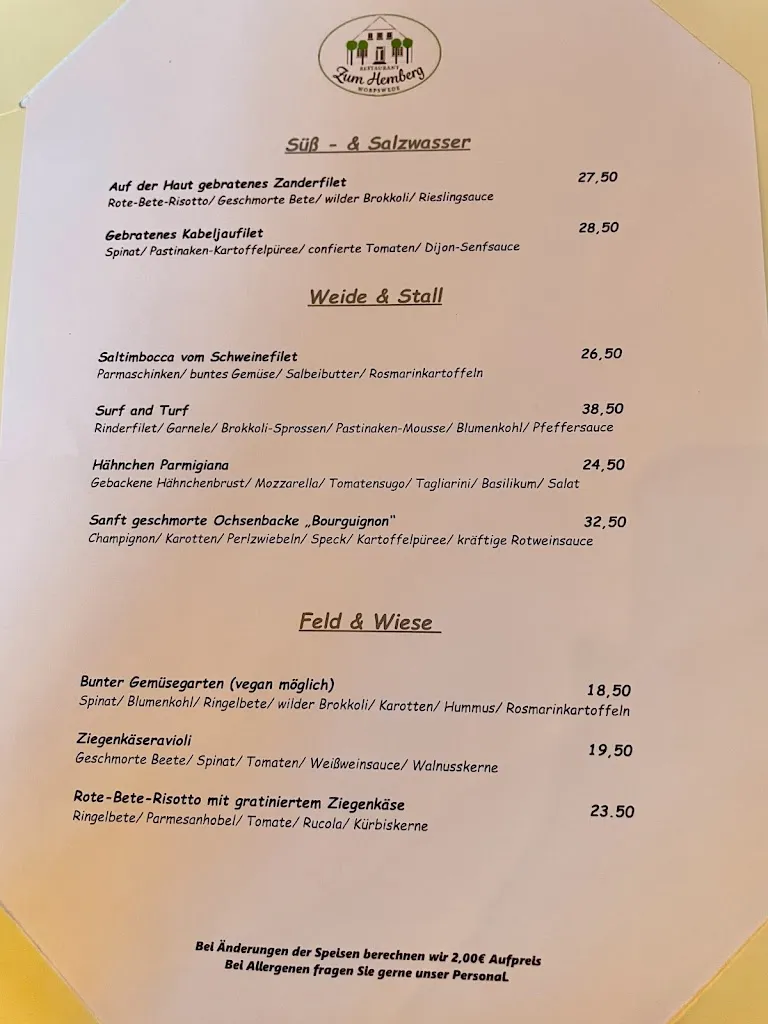Menu_Restaurant Zum Hemberg Worpswede_Worpswede_immagine_1