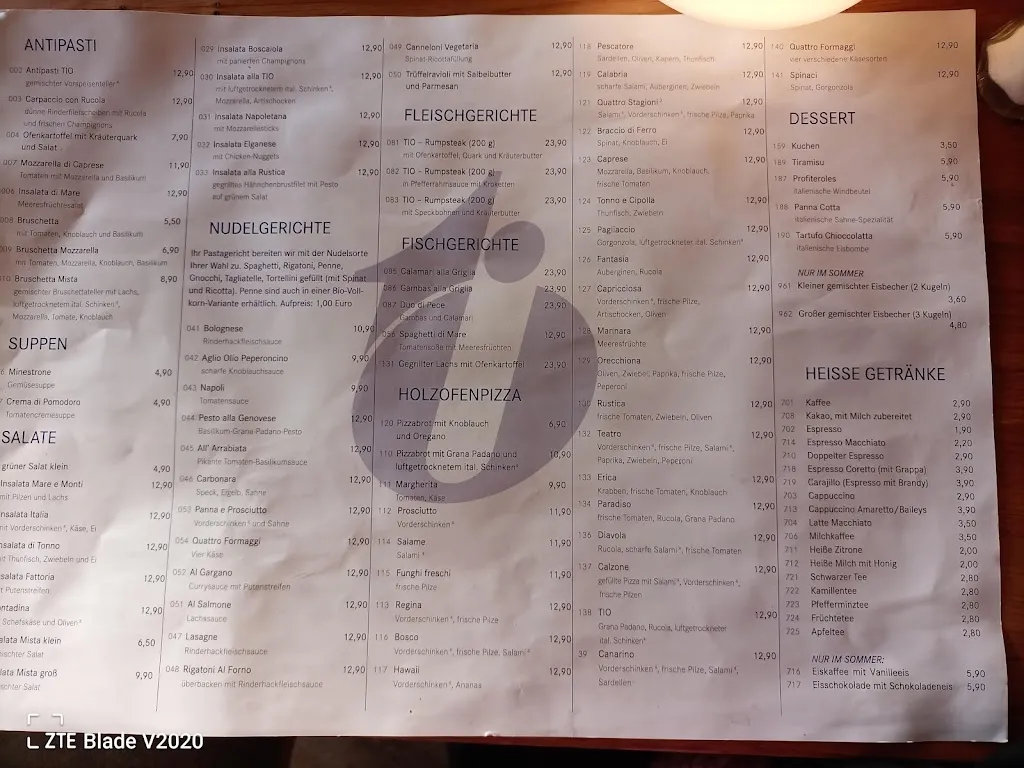 Menu_TIO Italian Restaurant - Erlangen_Erlangen_image_4