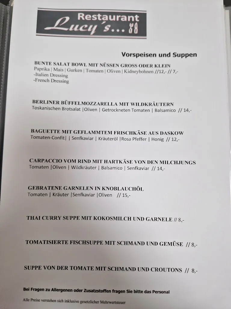 Menü_Restaurant Lucy's_Wustrow_Bild_1