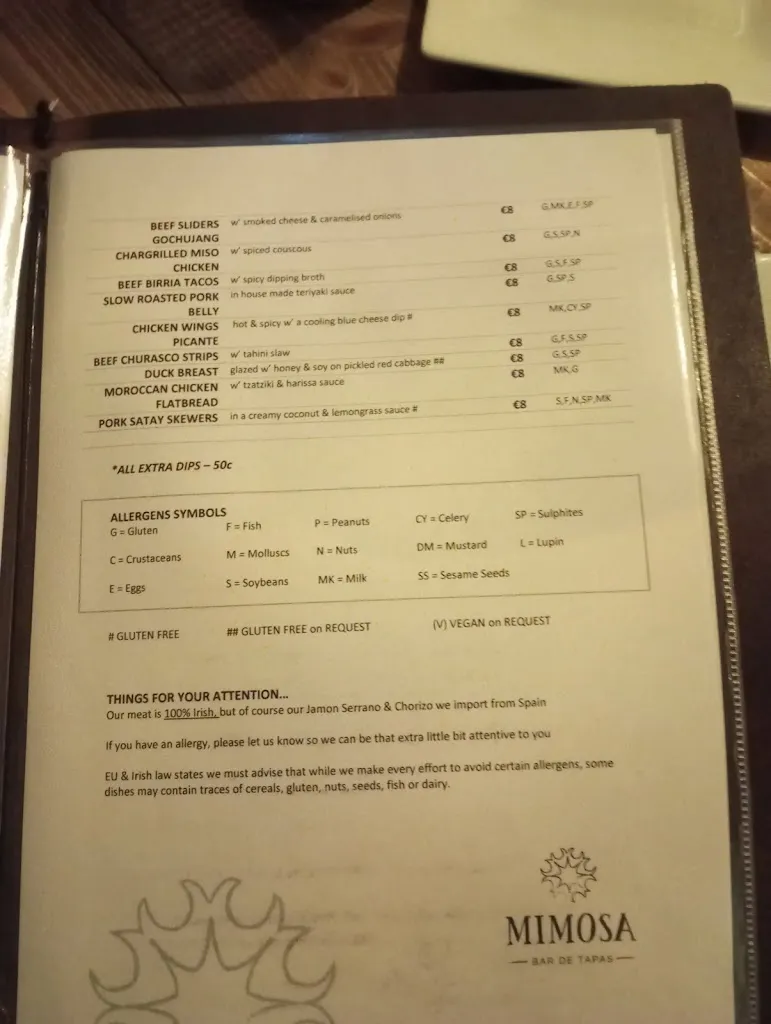Menu_Mimosa Bar de Tapas_Ireland_immagine_3