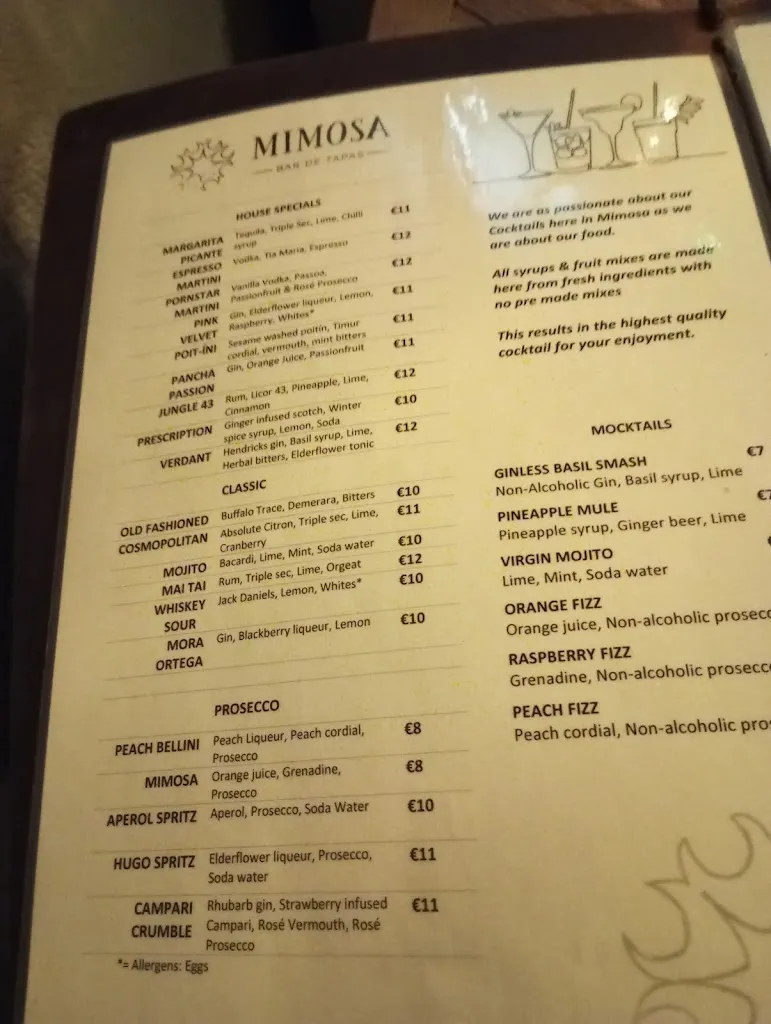 Menu_Mimosa Bar de Tapas_Ireland_immagine_4