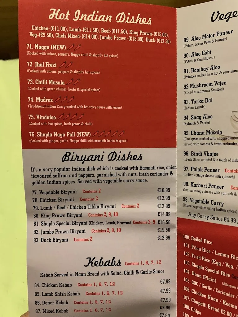 Menu_Shapla Indian Restaurant_Ireland_image_1