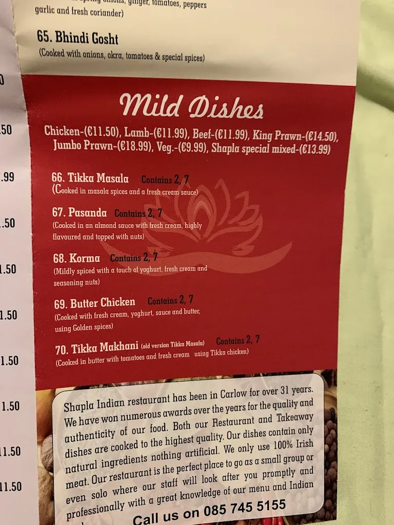 Menu_Shapla Indian Restaurant_Ireland_image_3