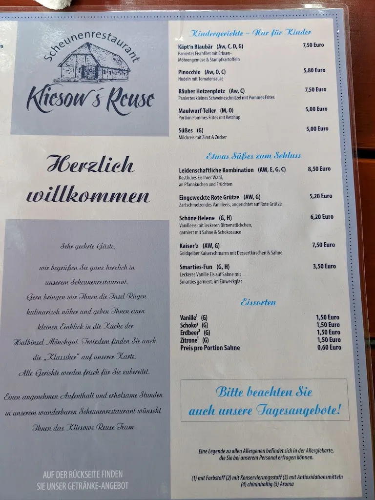 Menu_Gasthof Kliesow's Reuse_Mönchgut_image_1
