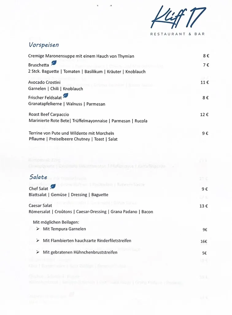 Menu_Kliff 17 Restaurant & Bar_Nienhagen_image_1