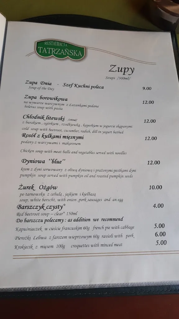 Menu_Restauracja Tatrzańska_Poland_image_2