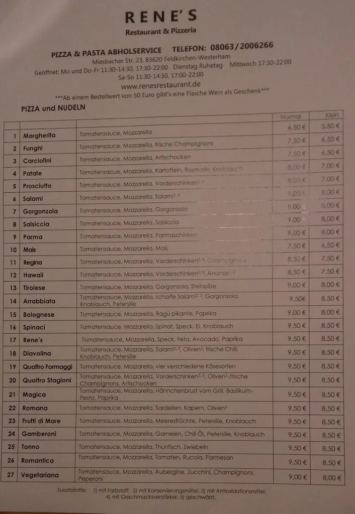 Menu_Rene's Restaurant & Pizzeria_Feldkirchen-Westerham_image_1