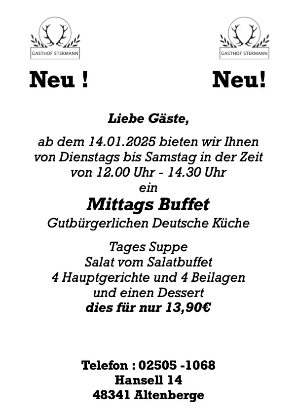 Menu_Gasthof Stermann | Biergarten_Altenberge_immagine_1