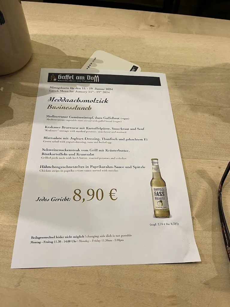 Menu_Gaffel am Dom - Brauhaus_Köln_immagine_2