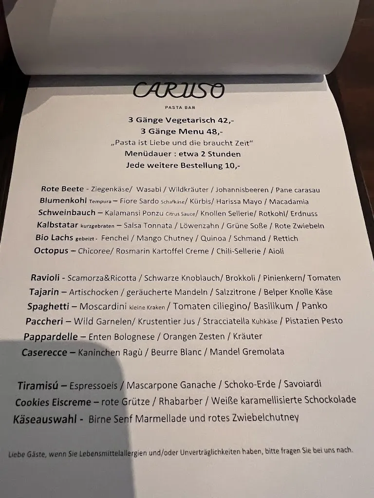 Menu_CARUSO Pastabar_Köln_immagine_1