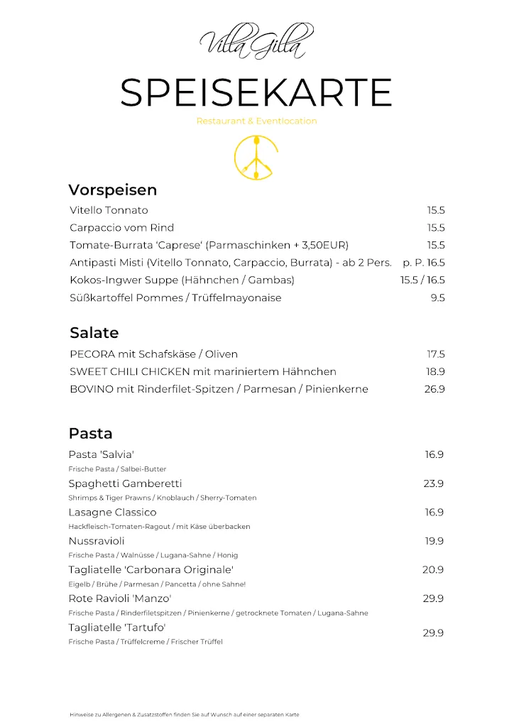 Menu_Restaurant VILLA GILLA_Erkelenz_image_1