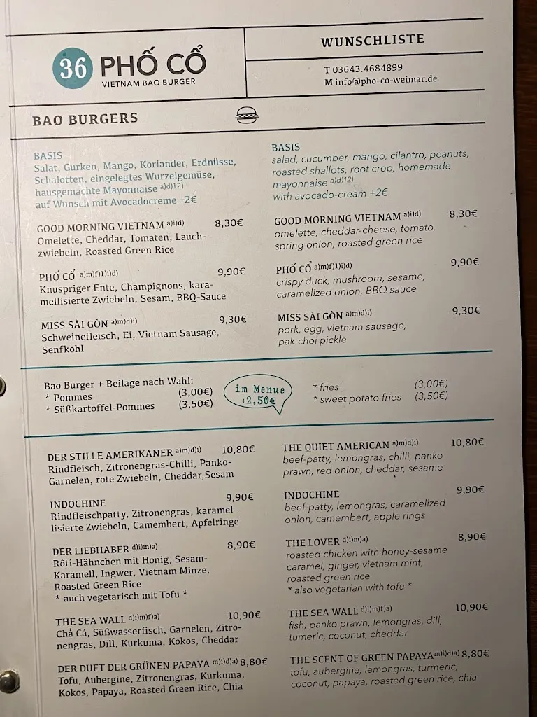 Menu_36 PHỐ CỔ - Vietnam Bao Burger · Le Caphe · Hotel & Suites_Weimar_image_1