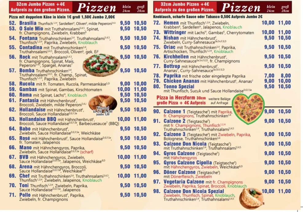 Menu_Restaurante & Pizzeria Pizza Land Gladbeck Ital.Pizza, Pasta ,Salate Pute.Schnitzel ,Amerk. XXL Burger Pommes Wurst Nuggts_Gladbeck_image_1
