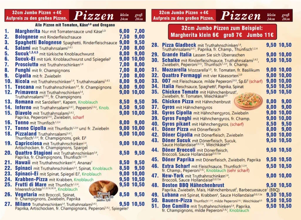 Menu_Restaurante & Pizzeria Pizza Land Gladbeck Ital.Pizza, Pasta ,Salate Pute.Schnitzel ,Amerk. XXL Burger Pommes Wurst Nuggts_Gladbeck_image_4