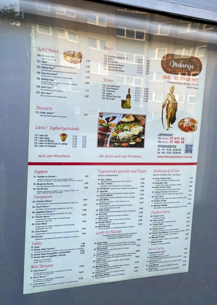 Menu_Maharaja indisches Spezialität Restaurant Haan_Haan_image_1