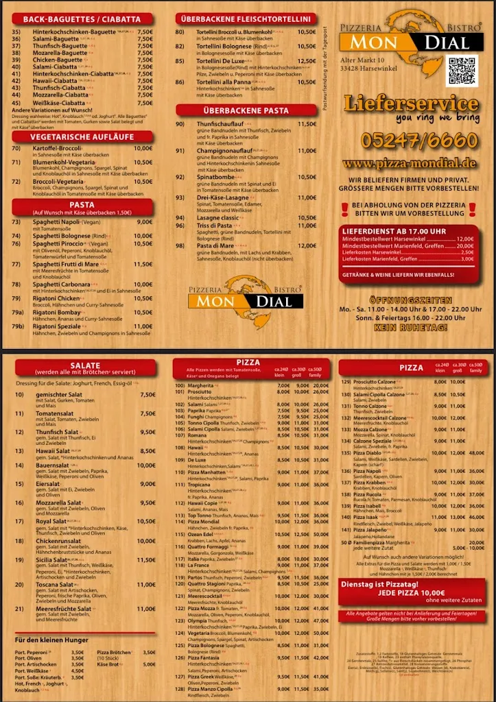 Menu_Pizzeria Mon Dial Harsewinkel / Pizza , Pasta , Salate und mehr..._Harsewinkel_image_1