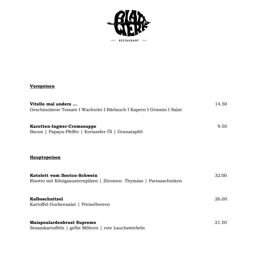 Menu_Restaurant Blattwerk_Heiligenhaus_immagine_2