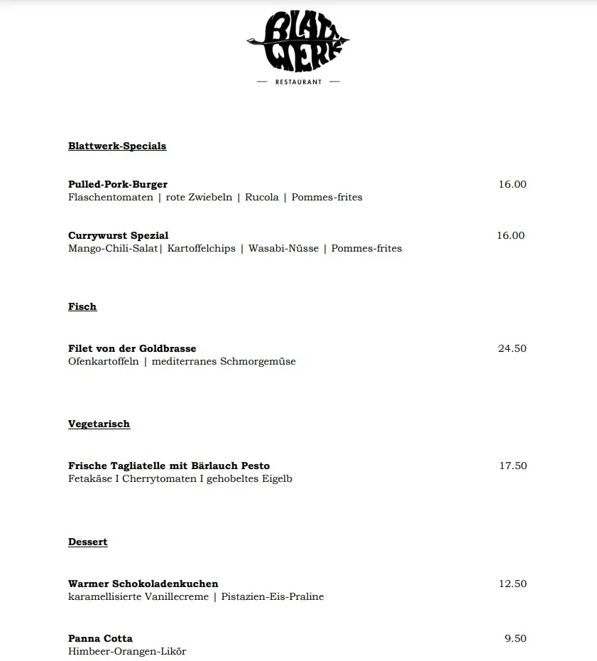 Menu_Restaurant Blattwerk_Heiligenhaus_immagine_4