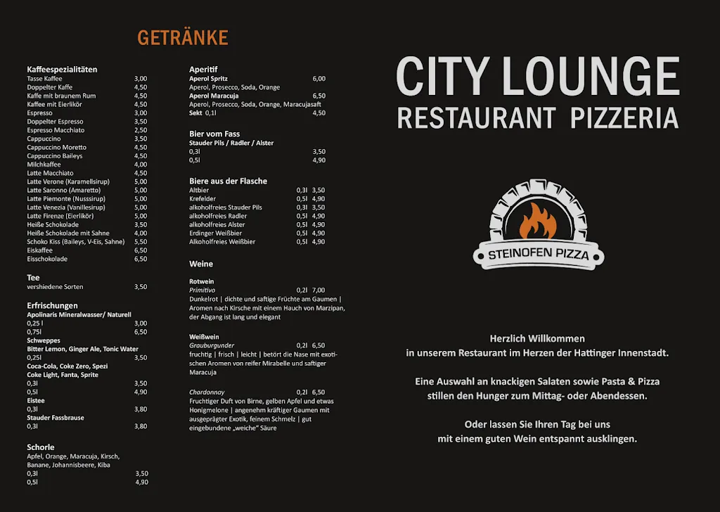 Menu_Restaurant und Pizzeria City Lounge Hattingen_Hattingen_image_1