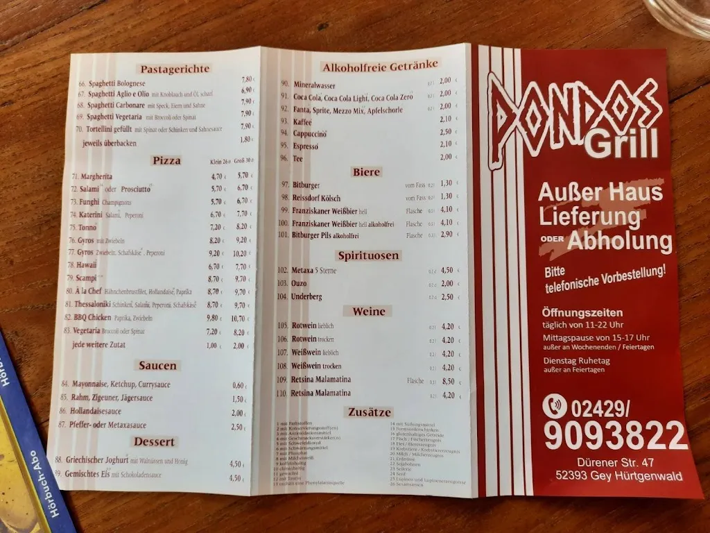 Menu_Pondos Grill (Hürtgenwald / Gey). Bitte auf die speziellen Öffnungszeiten während der Ferienzeit achten._Hürtgenwald_image_4