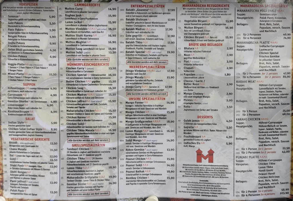 Menu_Indisches Restaurant Maharadscha_Berlin_image_1