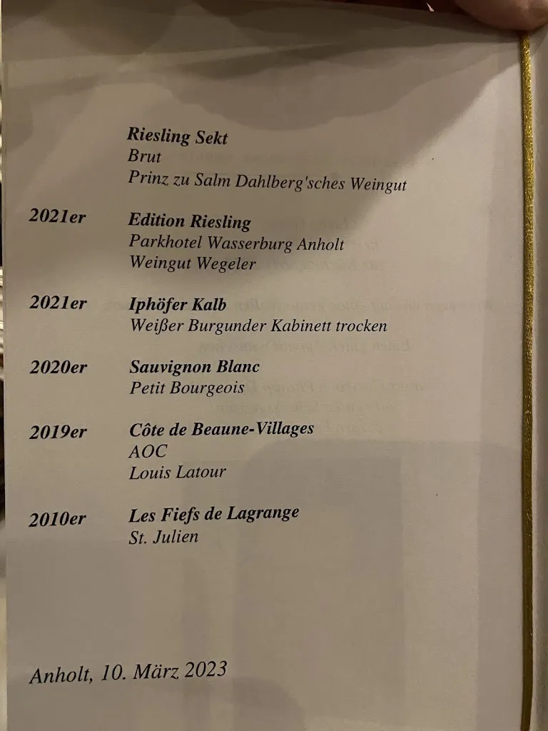 Menu_Restaurant Wasserpavillon im Romantik Parkhotel Wasserburg Anholt_Isselburg_immagine_3