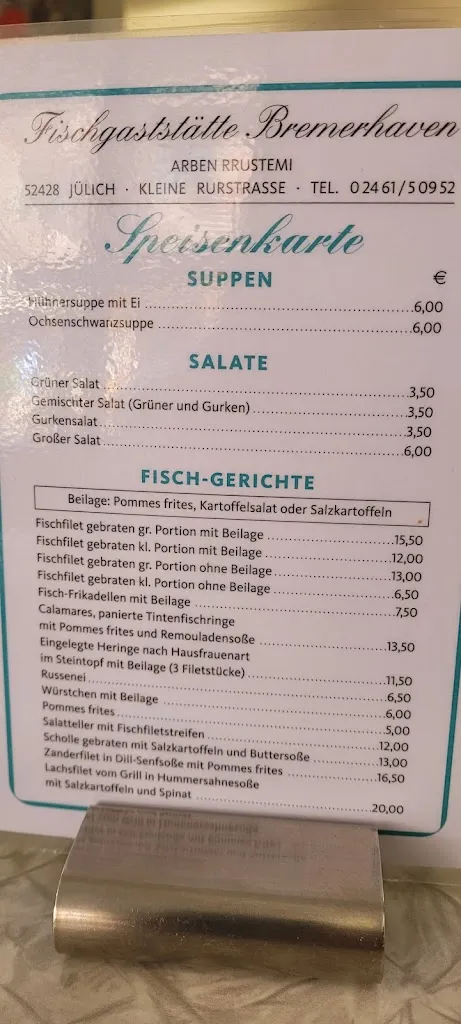 Menu_Fischgaststätte Bremerhaven, traditioneller Backfisch seit 1964 - Inhaber A.Rrustemi_Jülich_image_2