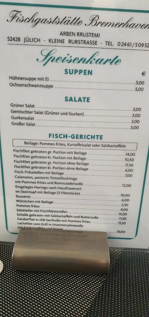 Menu_Fischgaststätte Bremerhaven, traditioneller Backfisch seit 1964 - Inhaber A.Rrustemi_Jülich_image_4