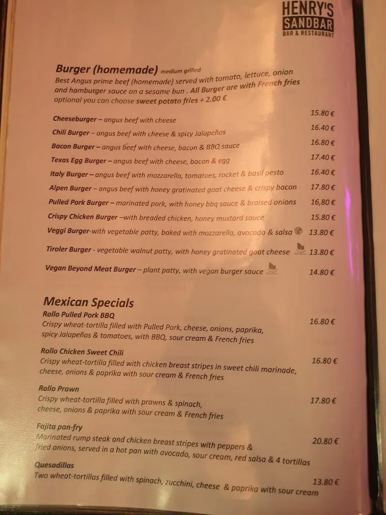 Menu_Henry's Sandbar & Restaurant_Kerpen_image_4