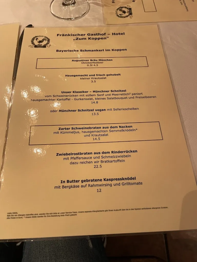 Menu_Fränkischer Gasthof - Hotel „Zum Koppen“_Main_image_1