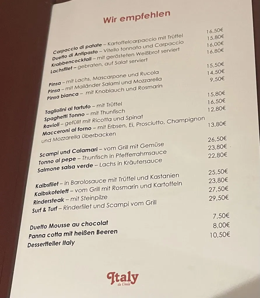 Menu_Restaurant Italy Da Umile_Geretsried_immagine_1