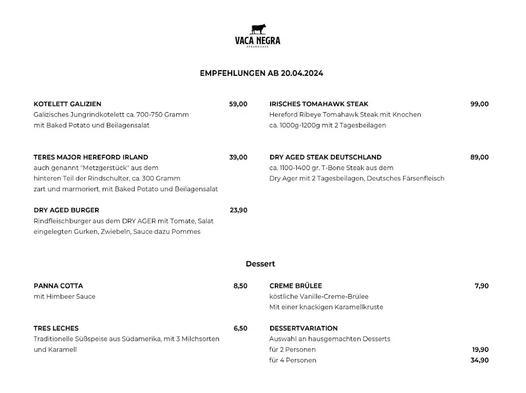 Menu_Vaca Negra Steakhaus Moers_Moers_immagine_1