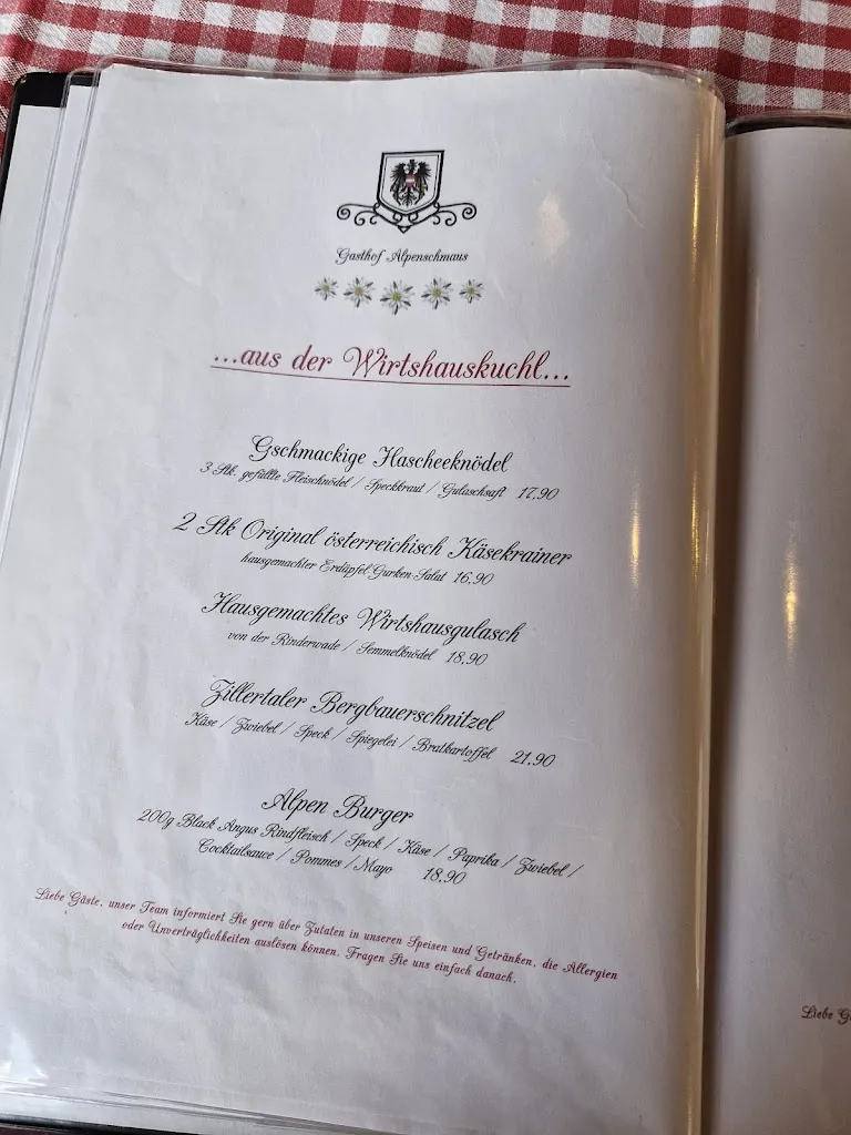 Menu_Gasthof Alpenschmaus beim Österreicher_Roetgen_image_1