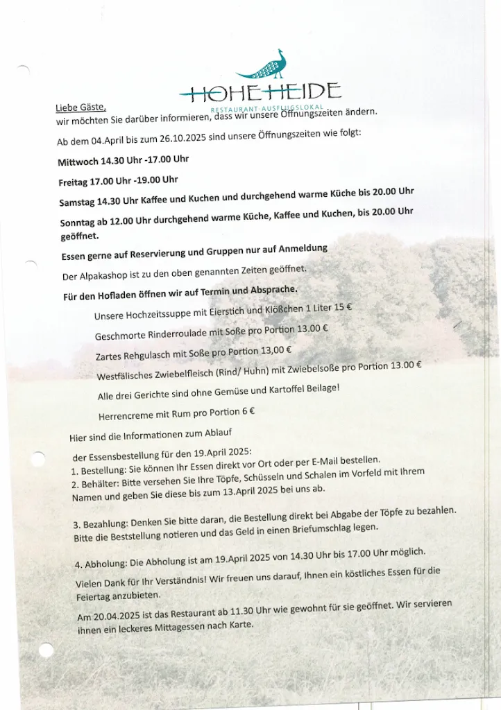 Menu_Restaurant Hohe Heide Beckmann Alpaka Spaziergänge und Alpaka-Produkte_Rheine_image_1