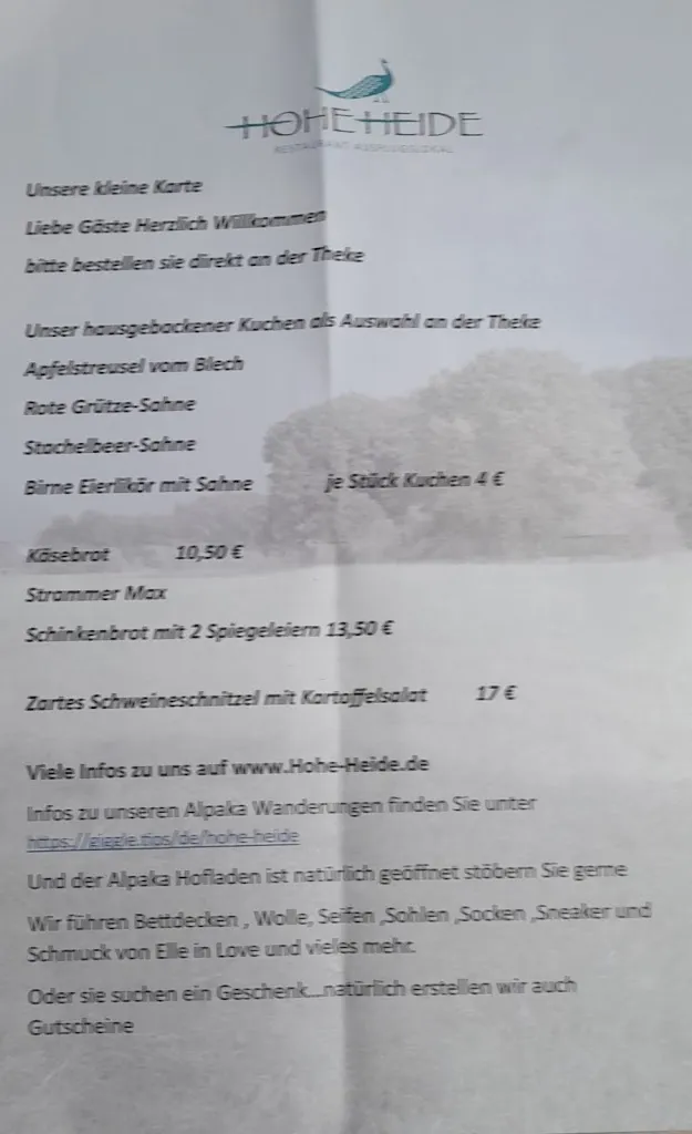 Menu_Restaurant Hohe Heide Beckmann Alpaka Spaziergänge und Alpaka-Produkte_Rheine_image_2