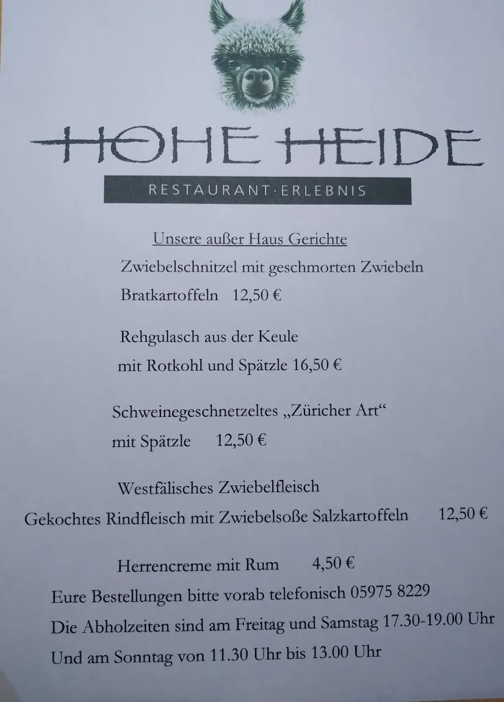 Menu_Restaurant Hohe Heide Beckmann Alpaka Spaziergänge und Alpaka-Produkte_Rheine_image_3