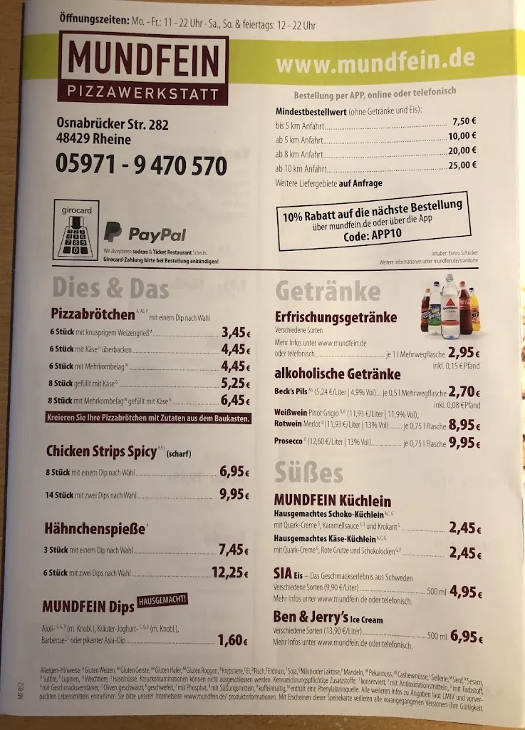 Menu_MUNDFEIN Pizzawerkstatt Rheine_Rheine_immagine_3