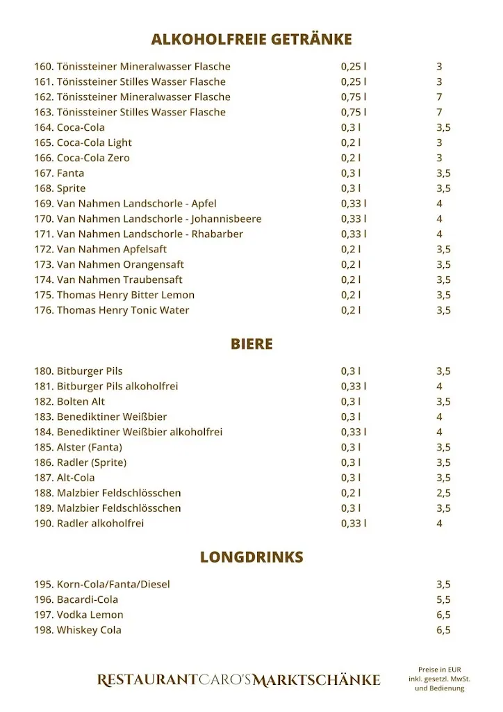 Menu_Restaurant Caro´s Marktschänke_Wesel_immagine_2