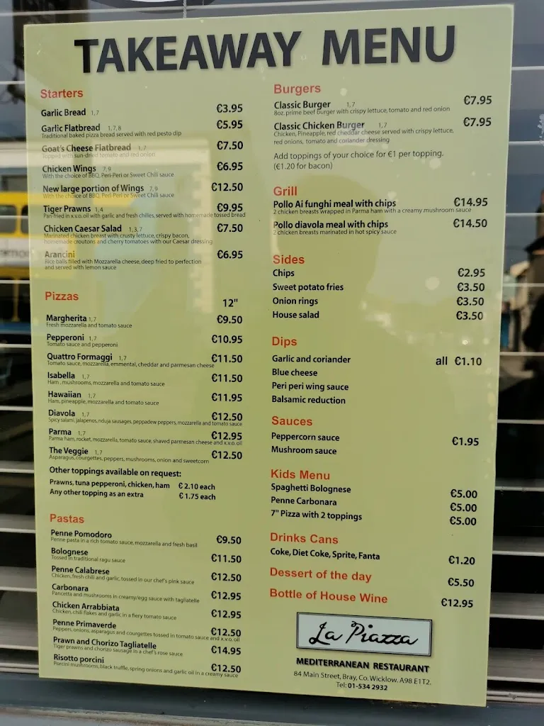 Menu_La Piazza Restaurant_Ireland_immagine_1