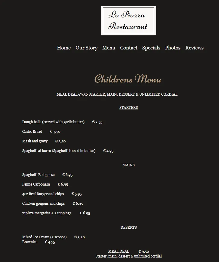 Menu_La Piazza Restaurant_Ireland_immagine_2