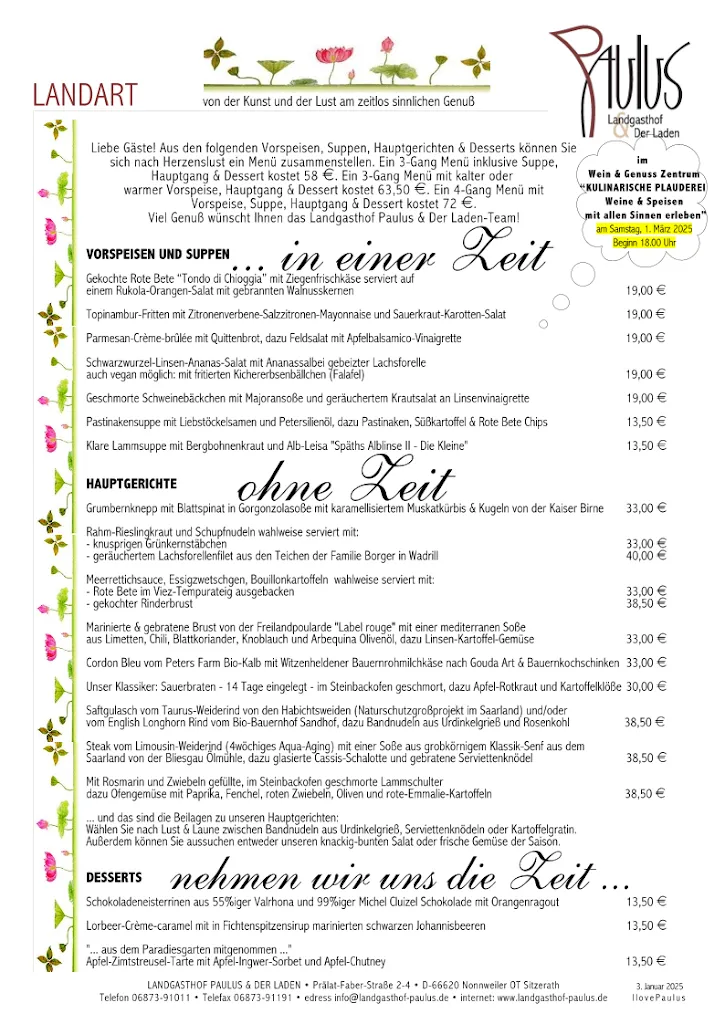 Menu_LANDGASTHOF PAULUS & DER LADEN - Thomas A. Nickels_Nonnweiler_image_1