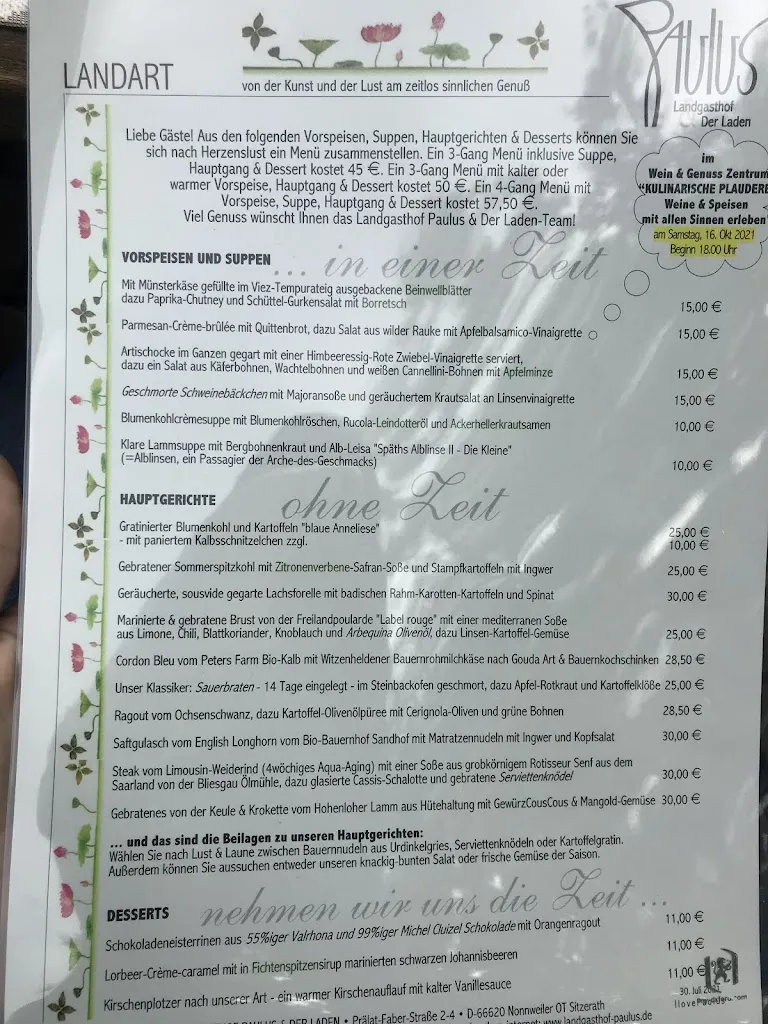 Menu_LANDGASTHOF PAULUS & DER LADEN - Thomas A. Nickels_Nonnweiler_image_2