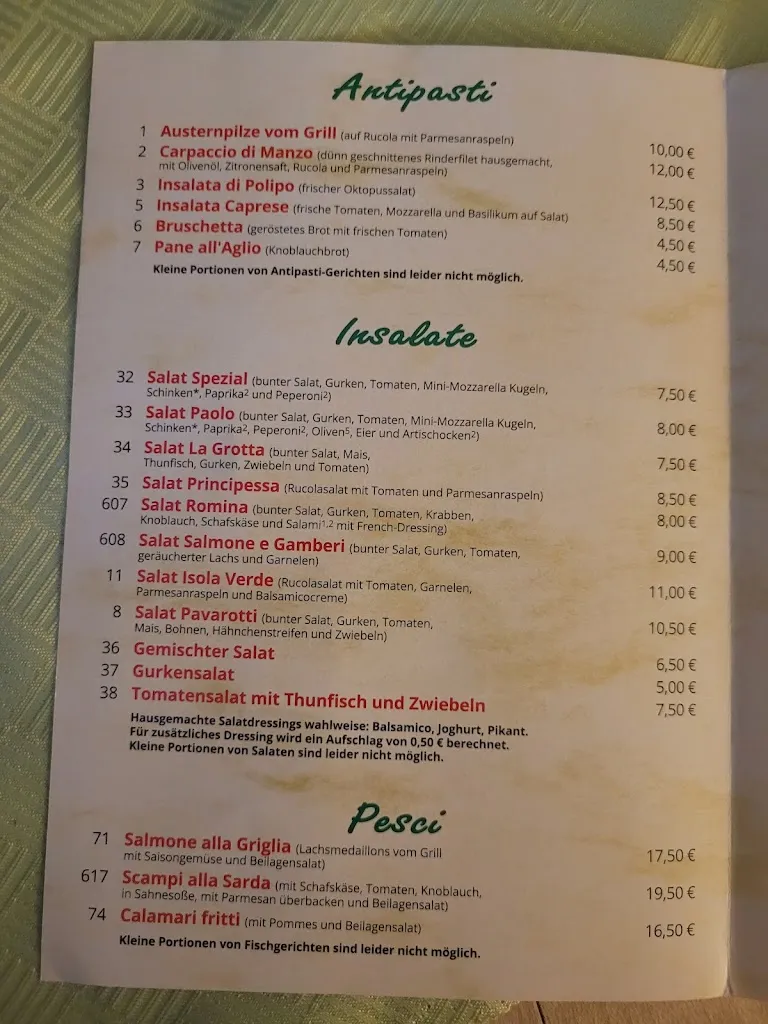 Menu_Pizzeria La Grotta_Gräfenberg_immagine_2