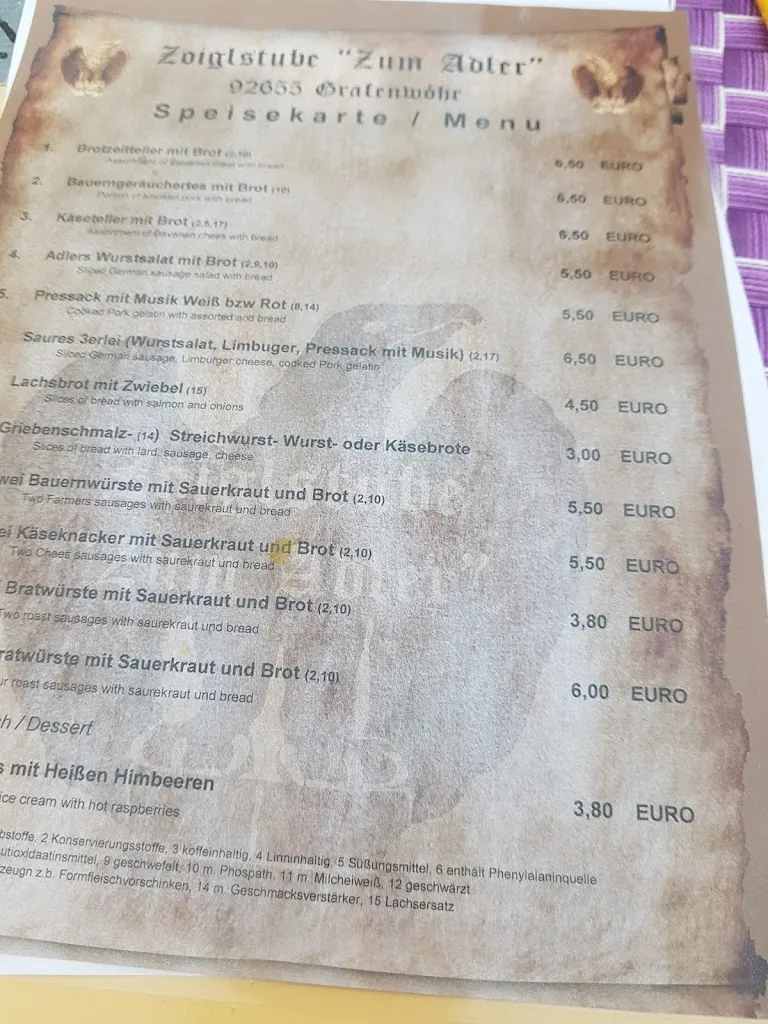 Menu_Zoiglstube Zum Adler_Grafenwöhr_imagen_1