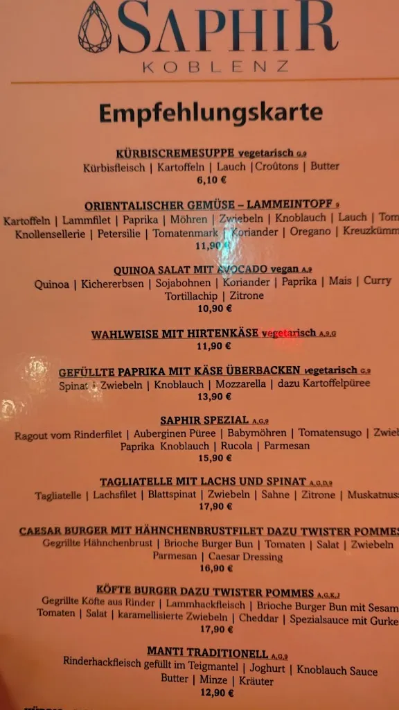 Menu_Saphir Koblenz_Koblenz_image_1