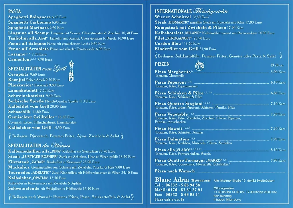 Menu_Restaurant Blaue Adria_Zweibrücken_immagine_1