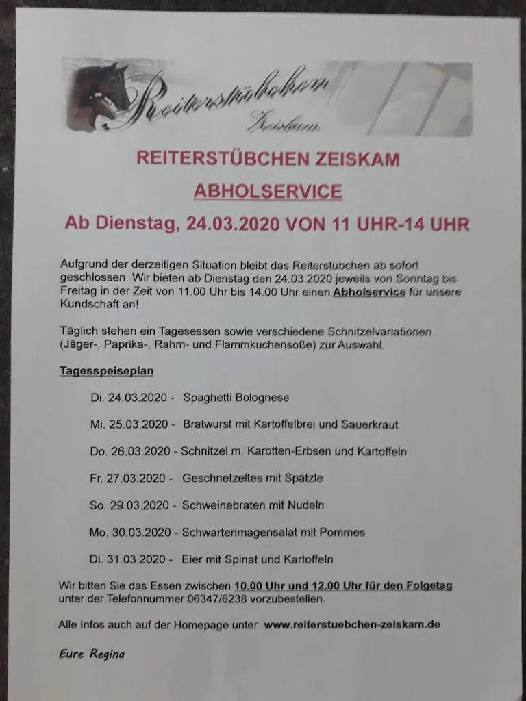 Menu_Regina Hemmer Gaststätte Zum Reiterstübchen_Zeiskam_immagine_1